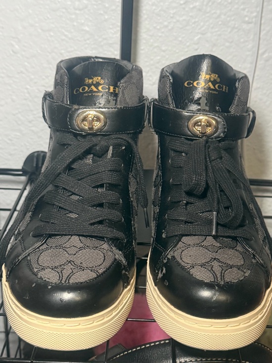 Coach Shoes - Coach RAY High Top Sneakers Q7838 Black Signature Turnlock Size 8B